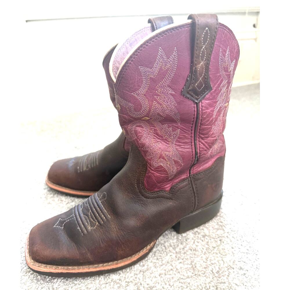 Ariat Girls Tombstone Western Boots - Broad Square Toe - Brown Purple Size 3